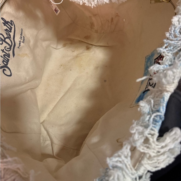 Blue and White Fringed Saint Barth Tote Bag - Picture 5 of 5